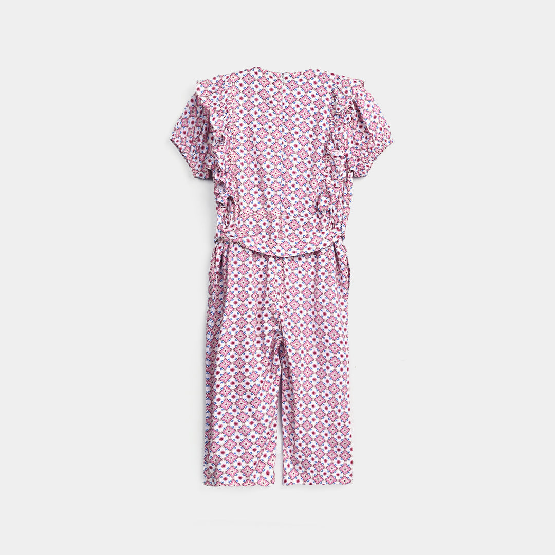 Girls Cotton Viscose Jumpsuit Cape Sleeve-Pink