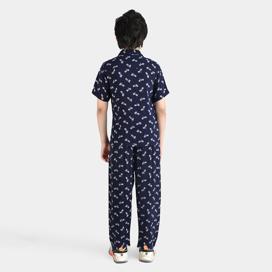 Boys Viscose Nightwear Bicycle-NAVY
