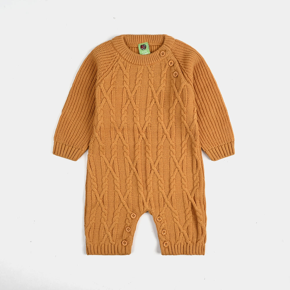 Infant Boys Acrylic Romper W/Cap-Bold Cable-Mustard