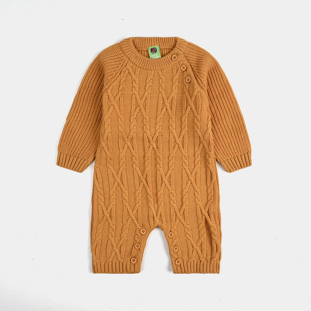 Infant Boys Acrylic Romper W/Cap-Bold Cable-Mustard