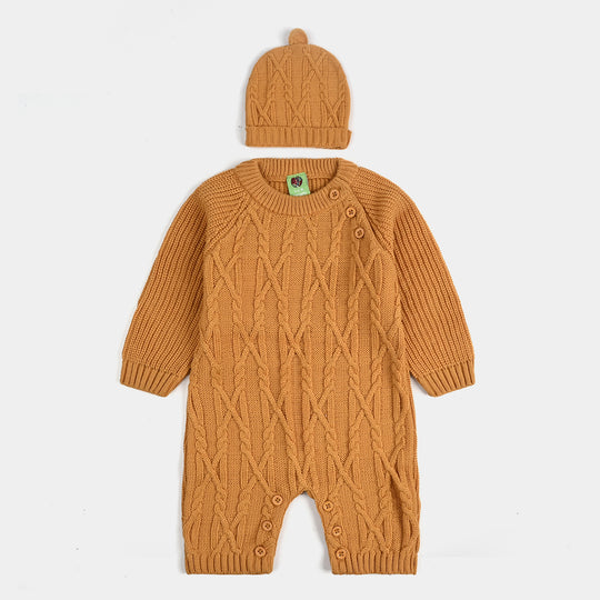 Infant Boys Acrylic Romper W/Cap-Bold Cable-Mustard