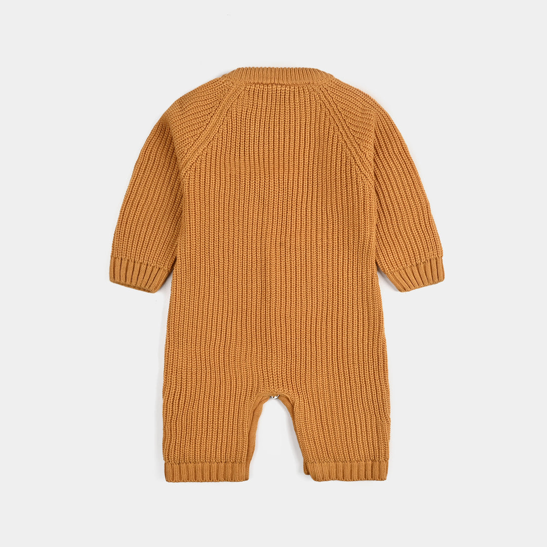 Infant Boys Acrylic Romper W/Cap-Bold Cable-Mustard