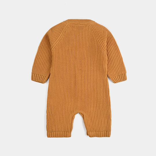 Infant Boys Acrylic Romper W/Cap-Bold Cable-Mustard