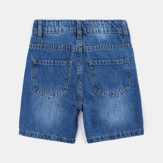 Boys Denim Stretch Short Tricks-Mid Blue