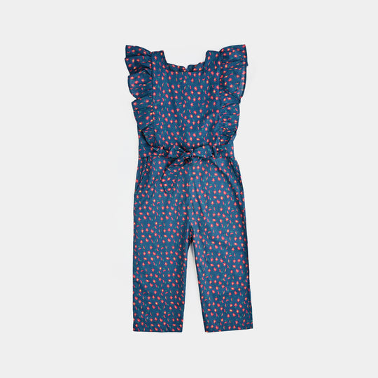 Girls Cotton Poplin Jumpsuit Frill-Multi