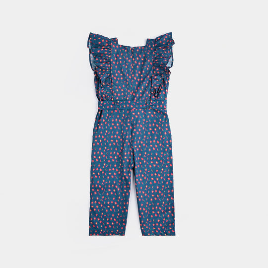 Girls Cotton Poplin Jumpsuit Frill-Multi
