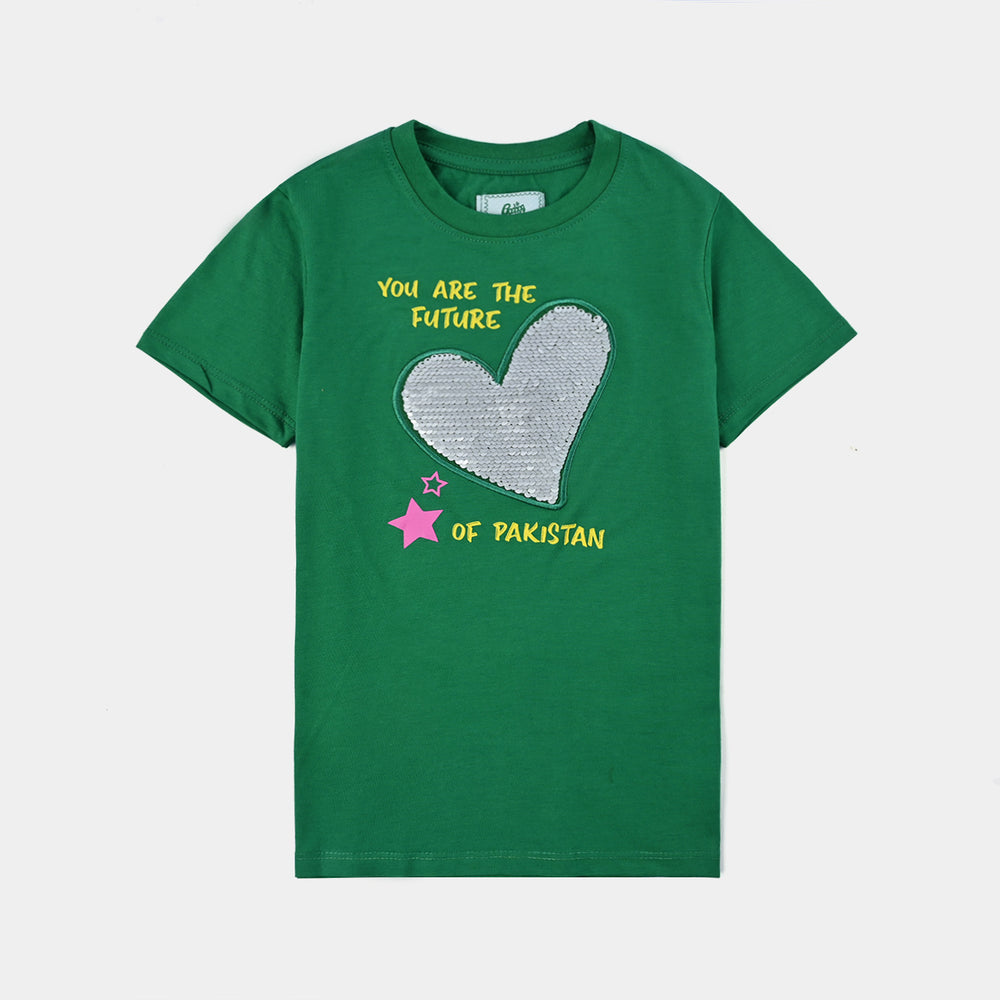 Girls Poly Cotton Jersey T-Shirt H/S SHINING HEART-Joly Green