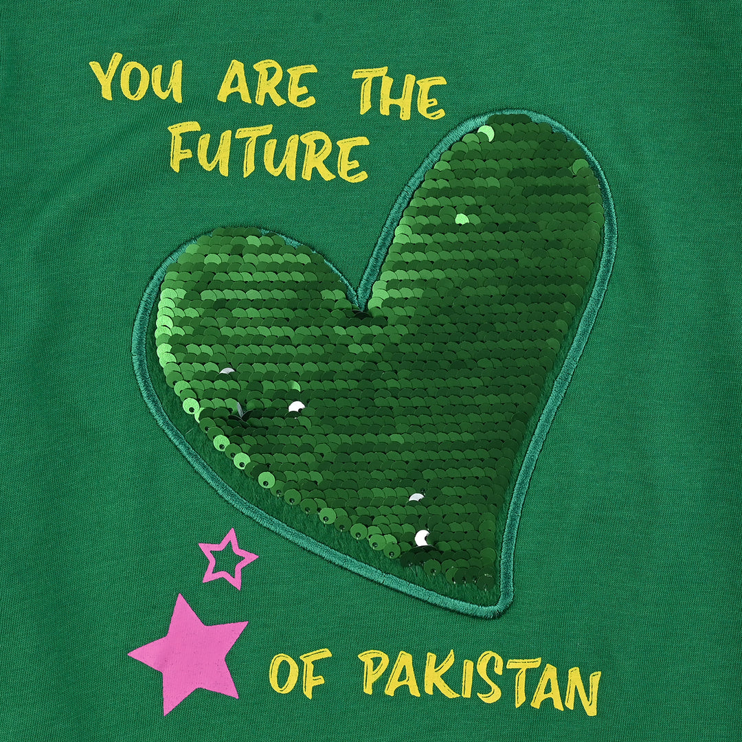 Girls Poly Cotton Jersey T-Shirt H/S SHINING HEART-Joly Green
