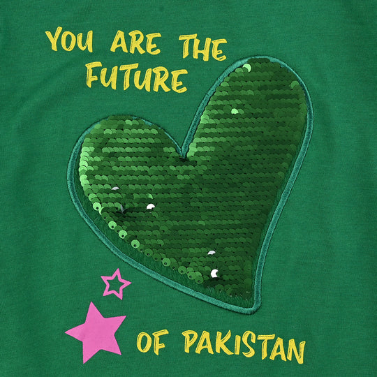 Girls Poly Cotton Jersey T-Shirt H/S SHINING HEART-Joly Green