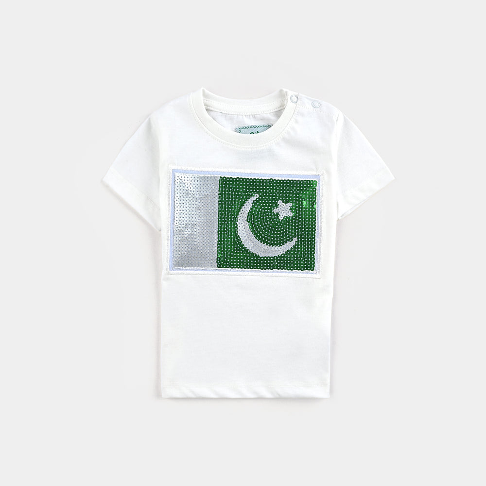 Infant Boys Poly Cotton Jersey T-Shirt (Sequins Flag) - Snow White