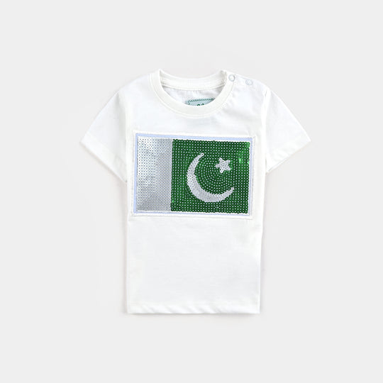 Infant Boys Poly Cotton Jersey T-Shirt SEQUINS FLAG-Snow White
