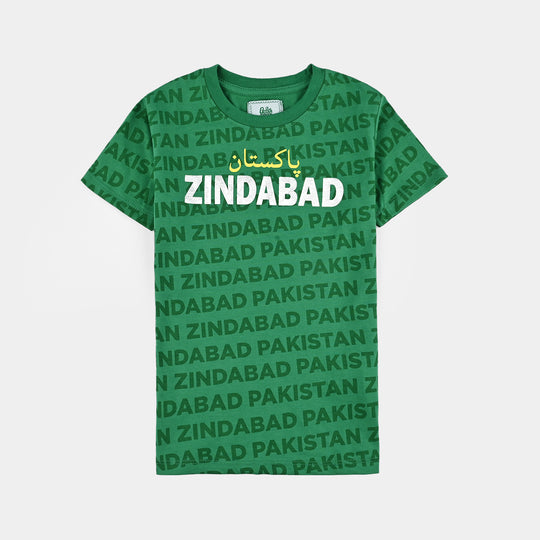 Boys Poly Cotton Jersey T-Shirts H/S Pakistan Zindabad-Joly Green
