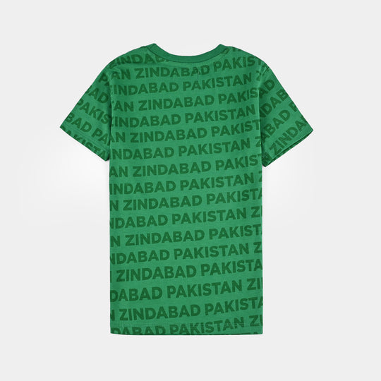 Boys Poly Cotton Jersey T-Shirts H/S Pakistan Zindabad-Joly Green