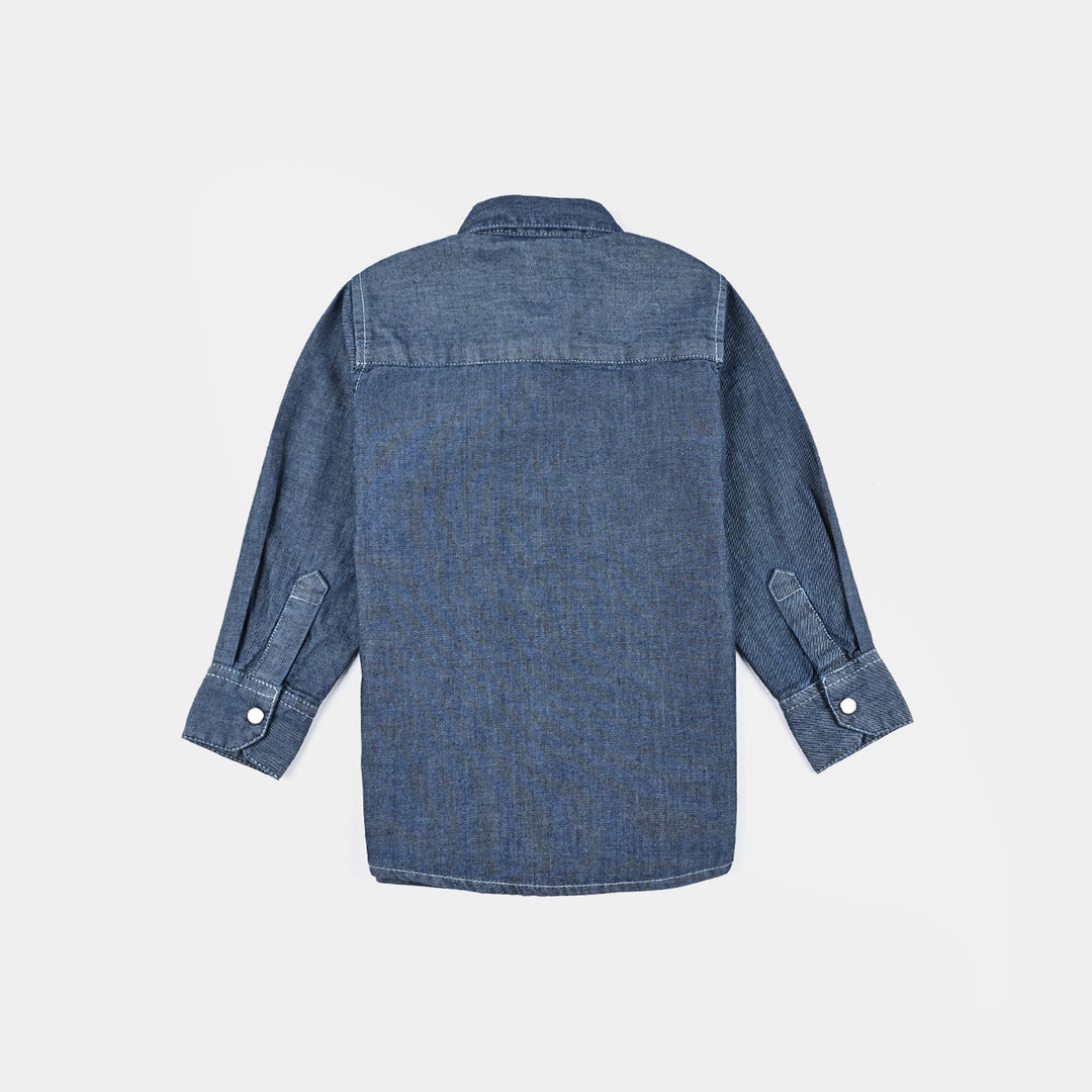 Infant Boys Denim rigid Shirt F/S Peekaboo-Mid Blue