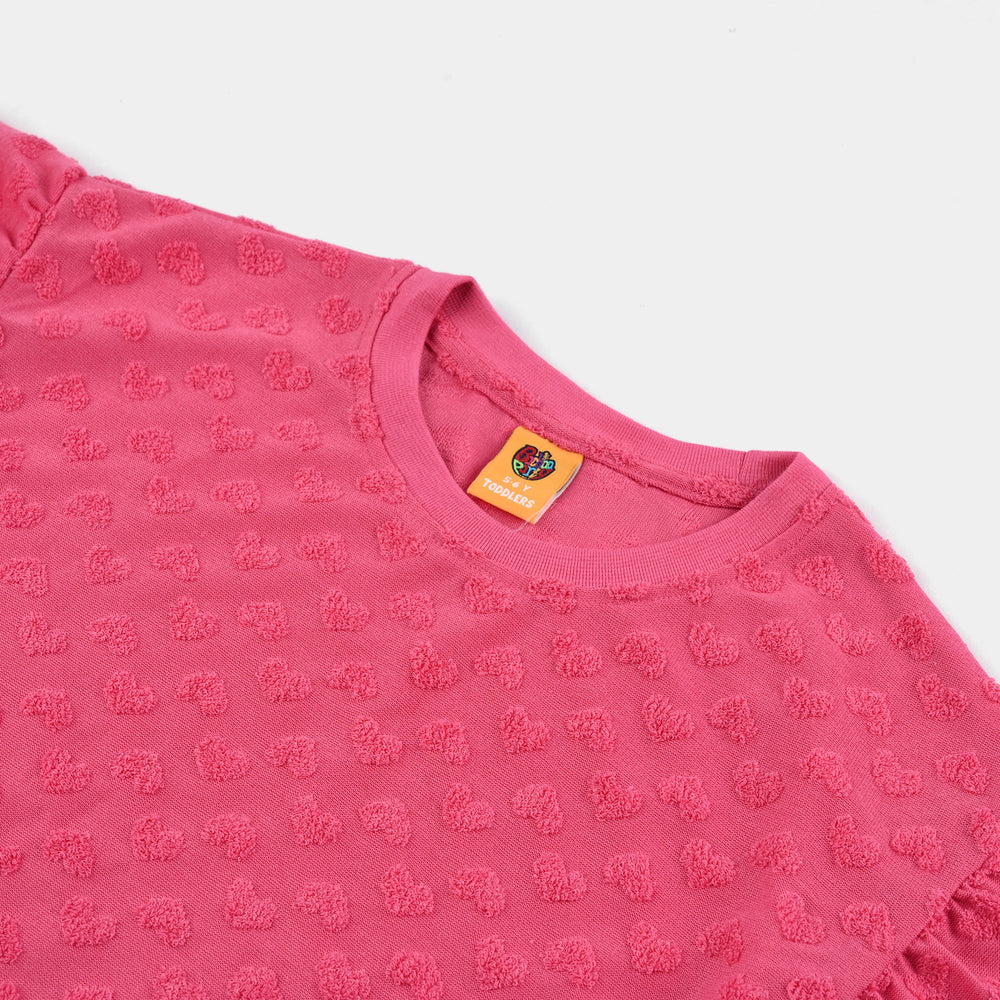 Girls Jacquard T-Shirt Pink Heart-Hot Pink