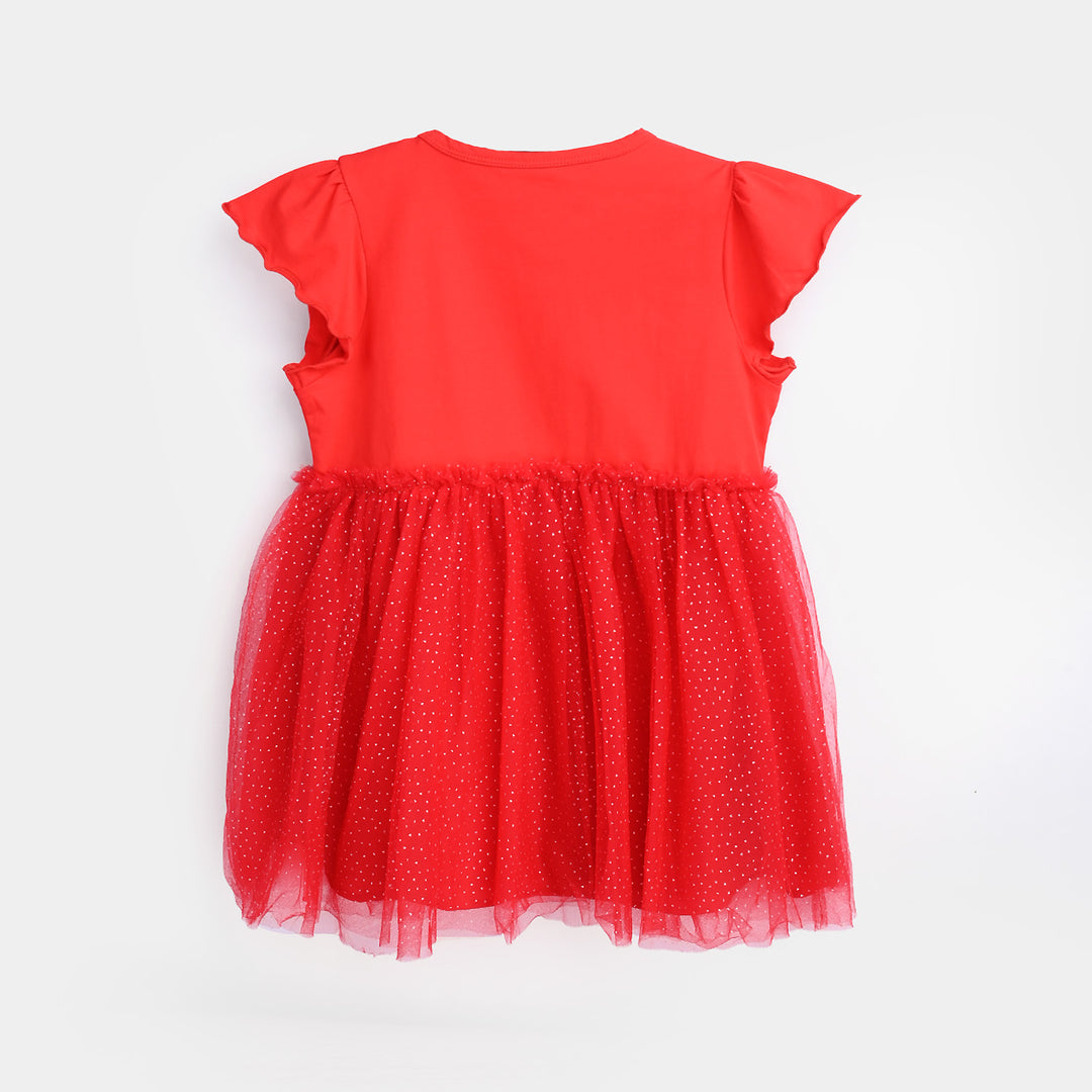 Girls Lycra Jersey Frock-RED