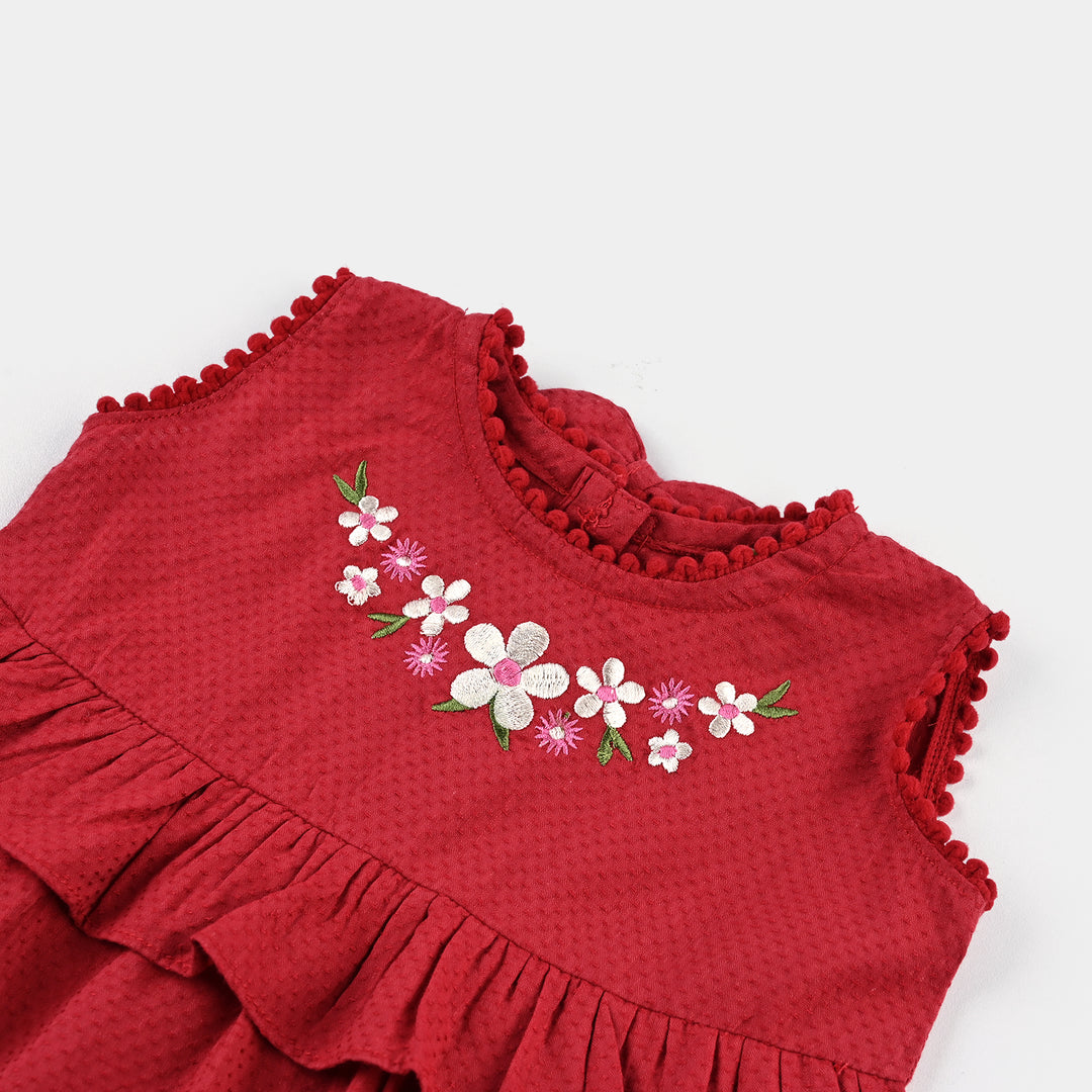 Infant Girls Dobby 2 PC Red Crescent-RED