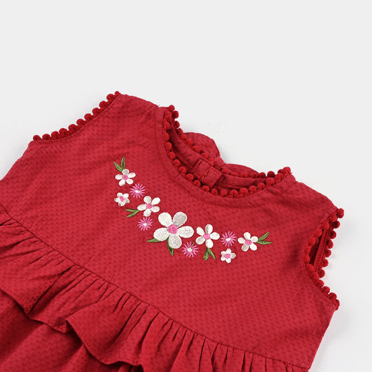 Infant Girls Dobby 2 PC Red Crescent-RED