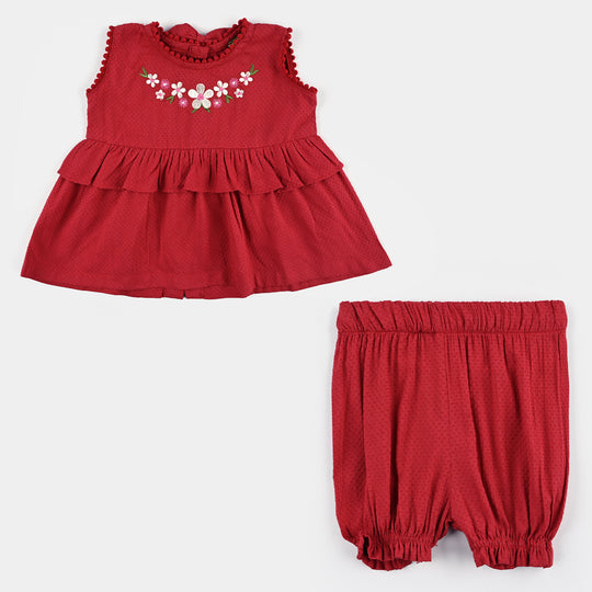 Infant Girls Dobby 2 PC Red Crescent-RED