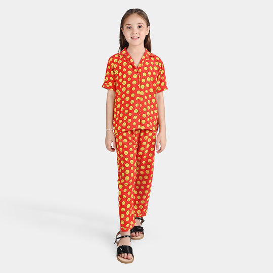 Girls Viscose Nightwear Suit -RED
