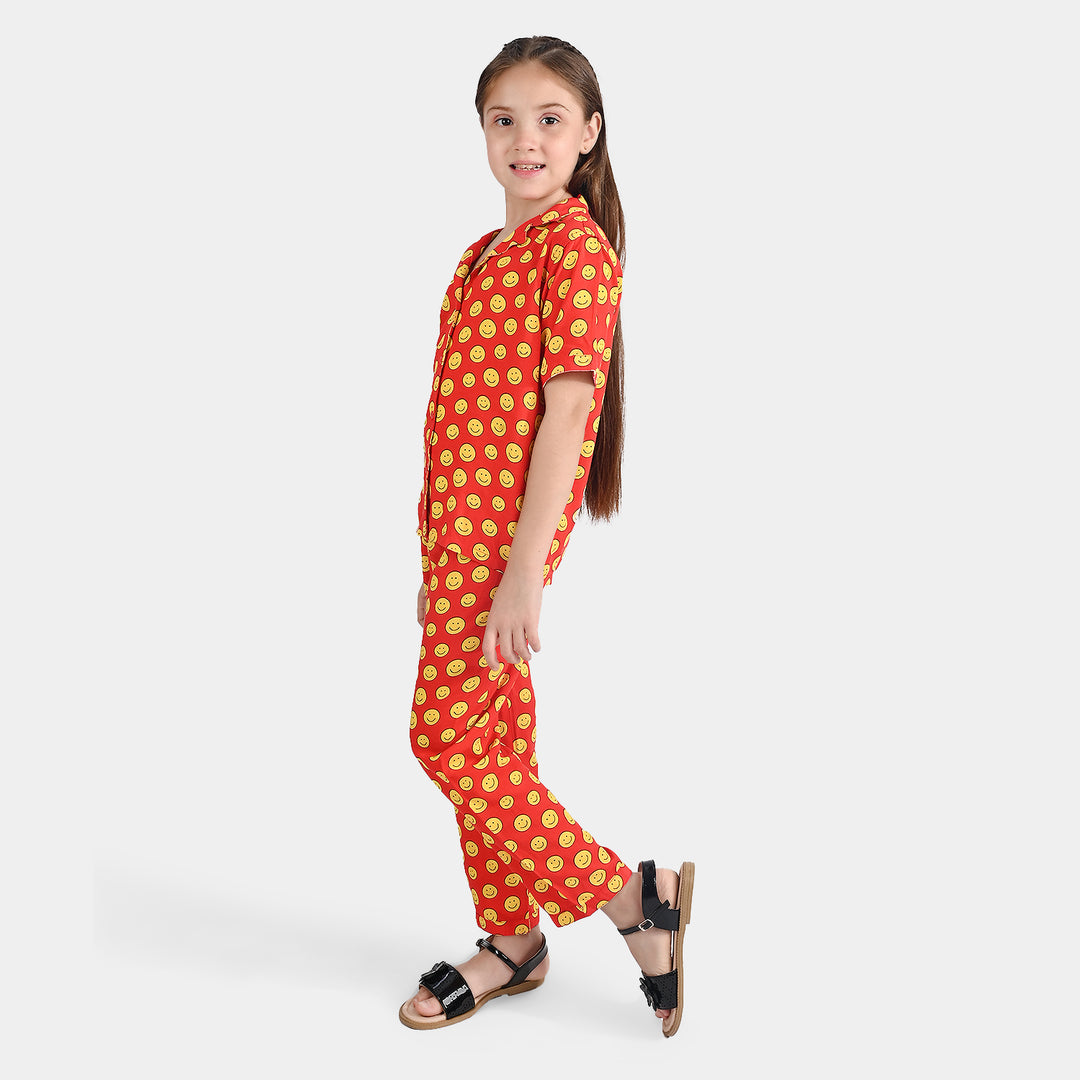 Girls Viscose Nightwear Suit -RED
