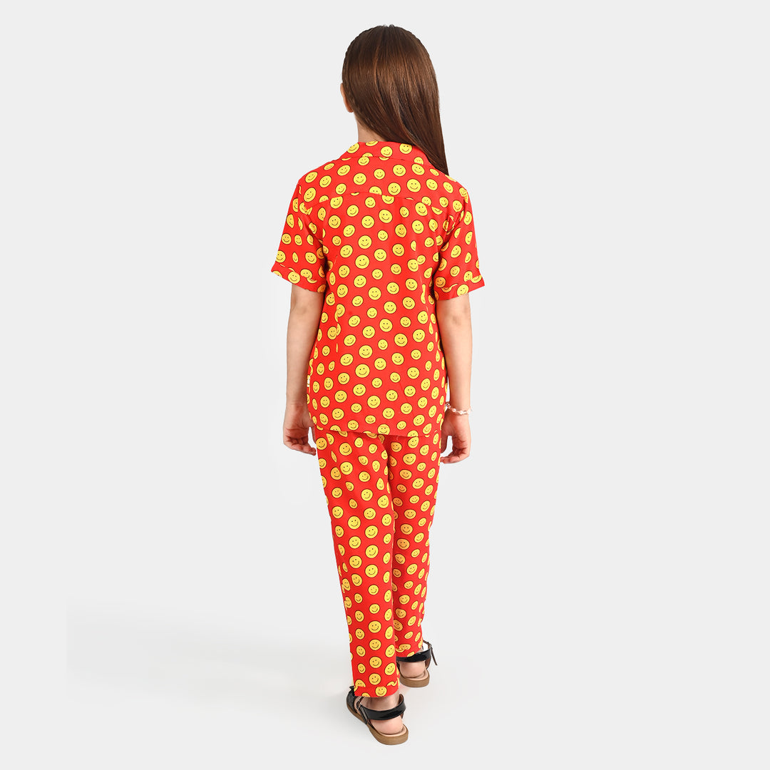 Girls Viscose Nightwear Suit -RED