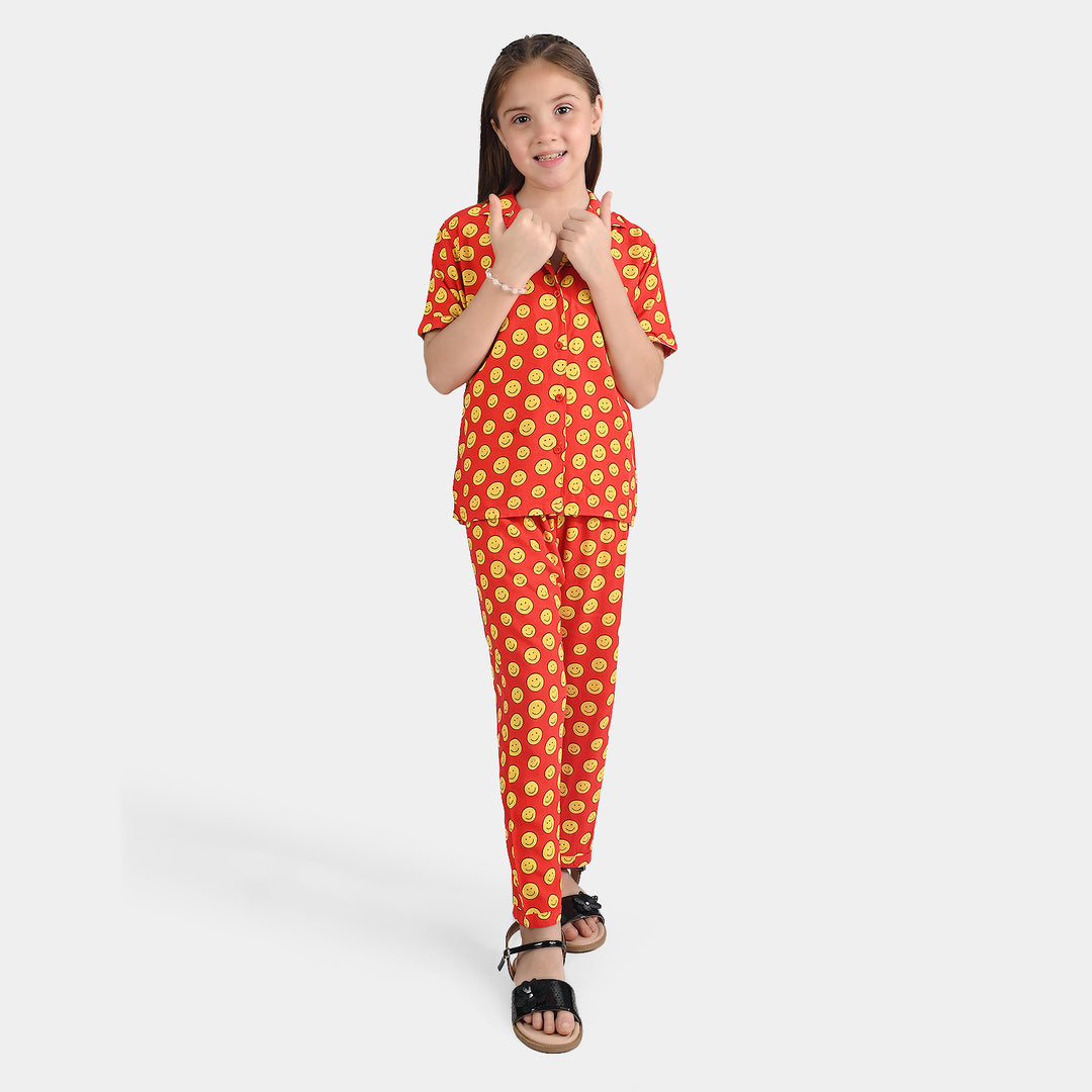 Girls Viscose Nightwear Suit -RED