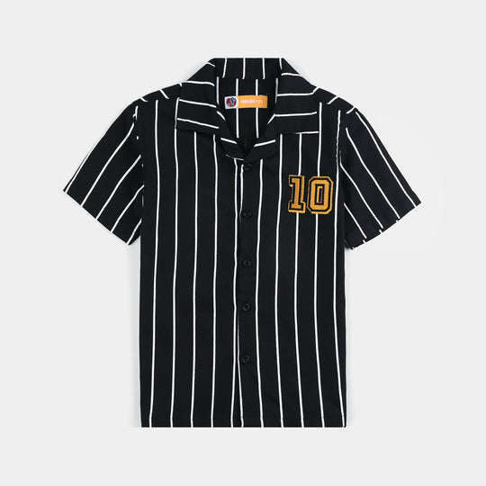 Boys Oxford Casual Shirt (Base Ball)-BLACK