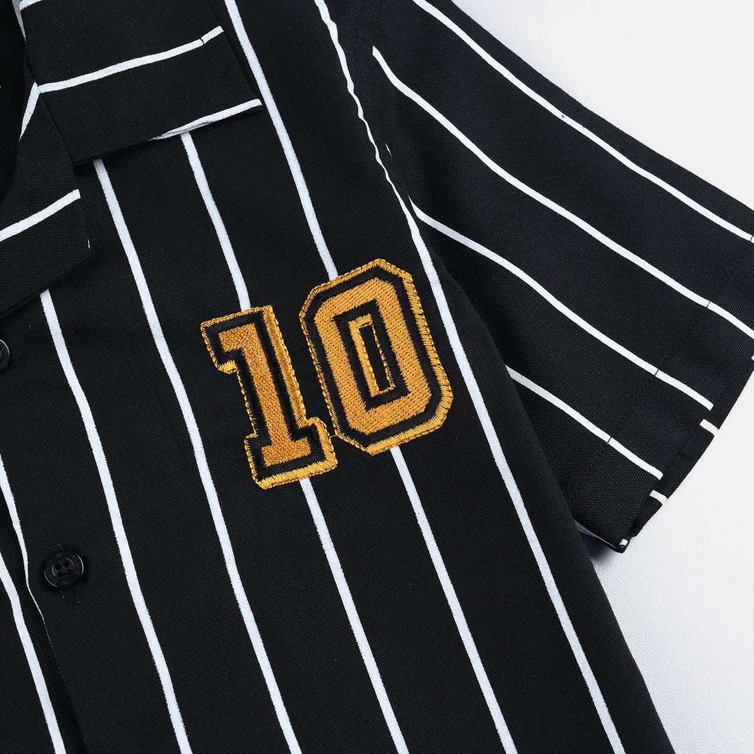 Boys Oxford Casual Shirt (Base Ball)-BLACK