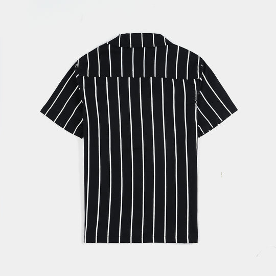 Boys Oxford Casual Shirt (Base Ball)-BLACK