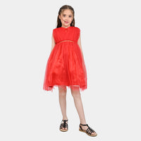 Girls Net Fancy Frock Princess-RED