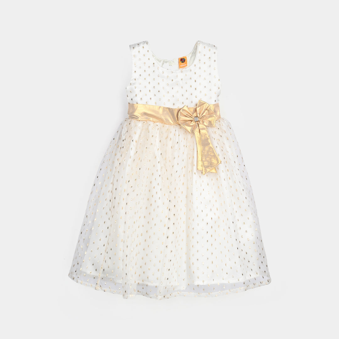 Girls Organza Fancy Frock Grace-White Gold