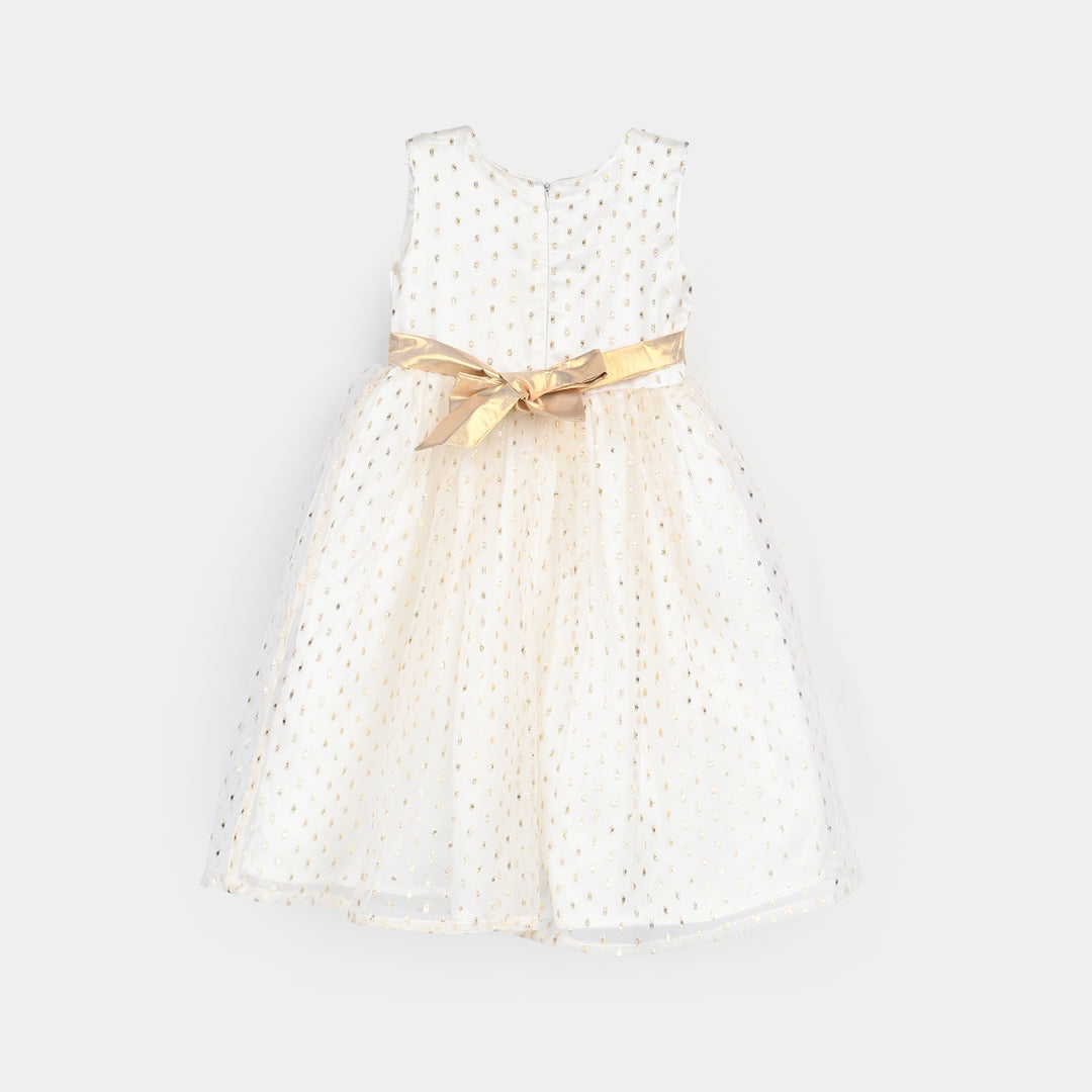 Girls Organza Fancy Frock Grace-White Gold