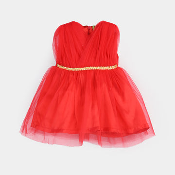 Infant Girls Net Frock Princess-RED