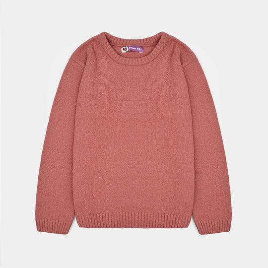 Girls Feather yarn Sweater-Coral Pink
