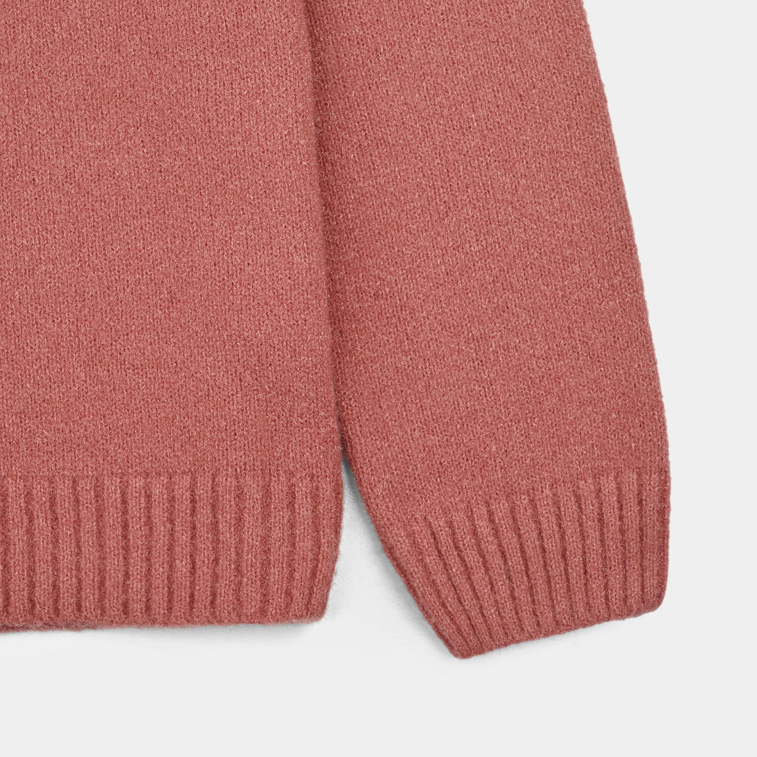 Girls Feather yarn Sweater-Coral Pink