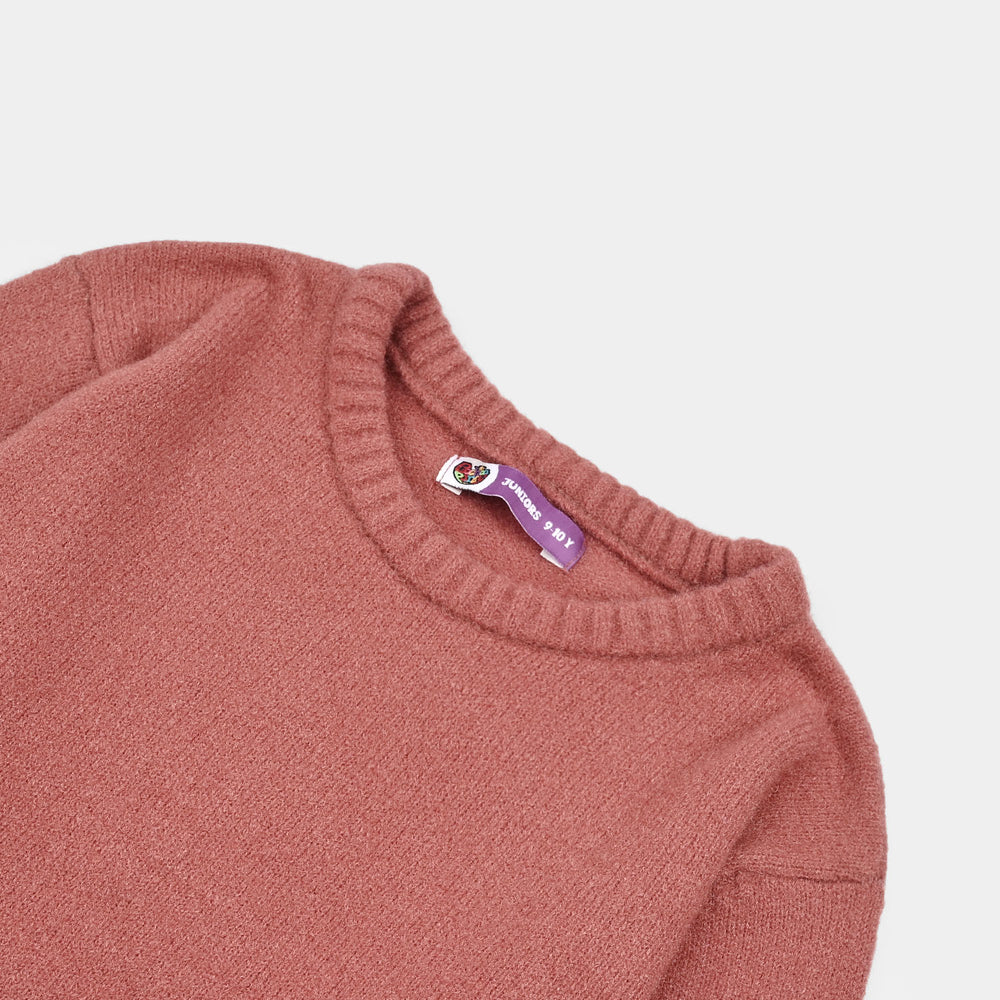 Girls Feather yarn Sweater-Coral Pink