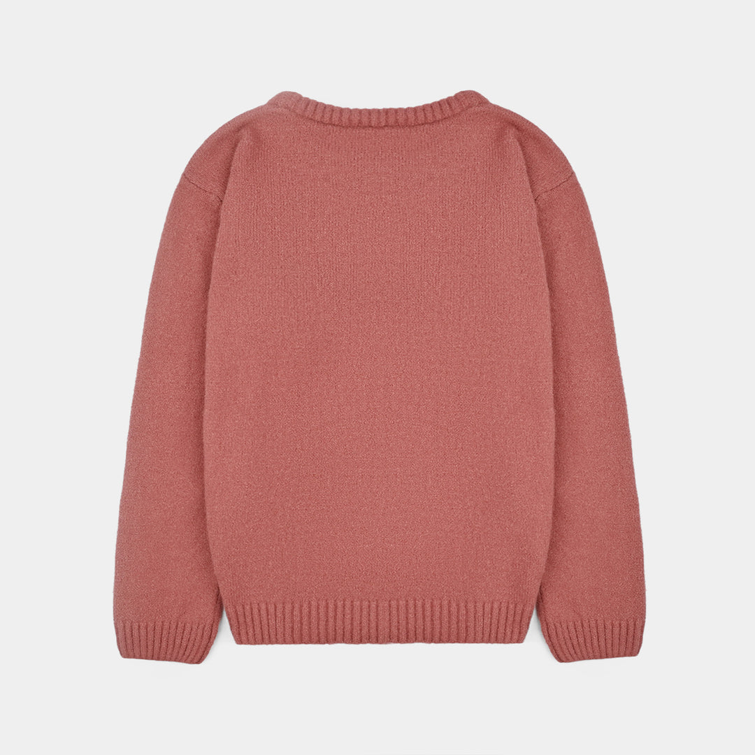Girls Feather yarn Sweater-Coral Pink