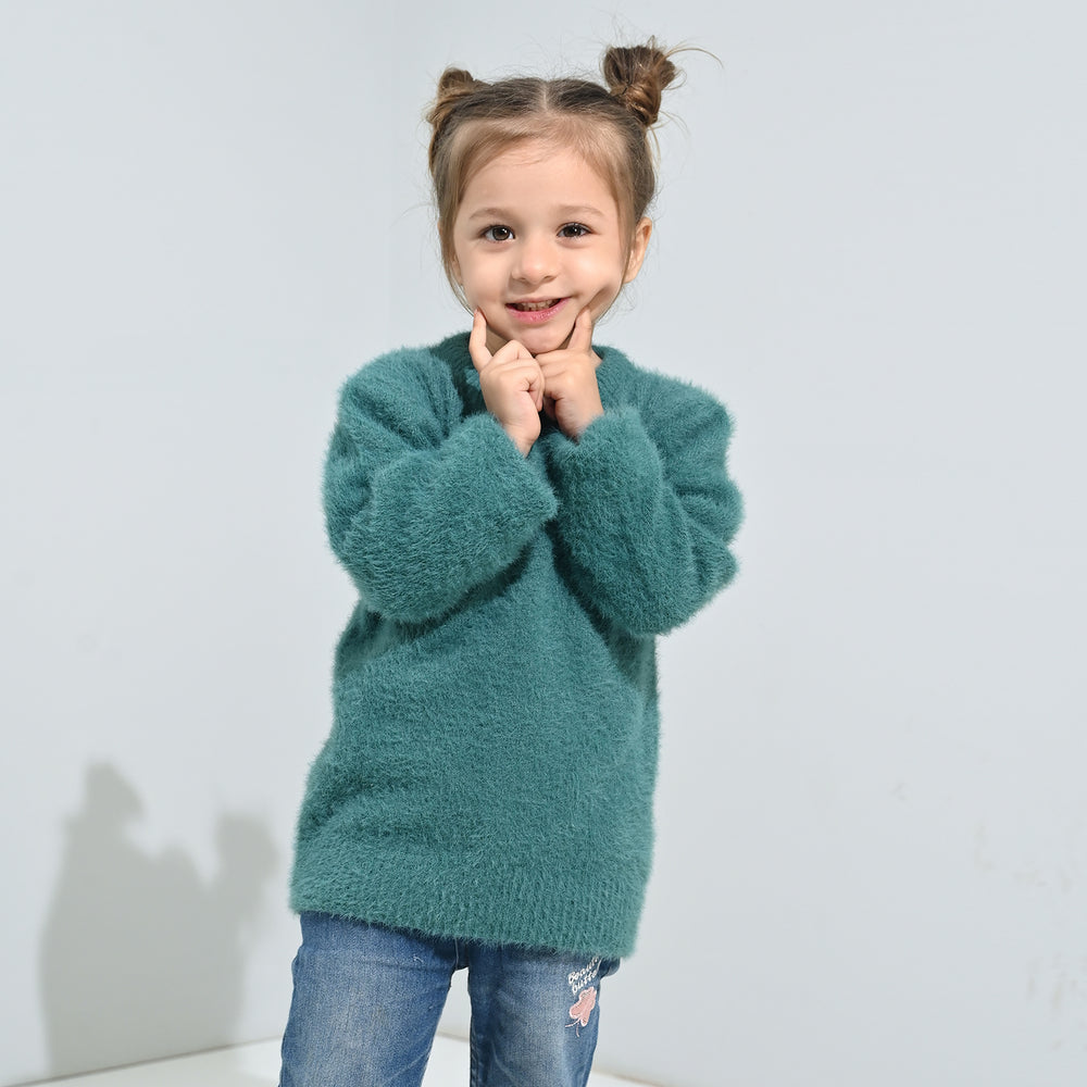 Girls Feather yarn Sweater-Mint.Blue