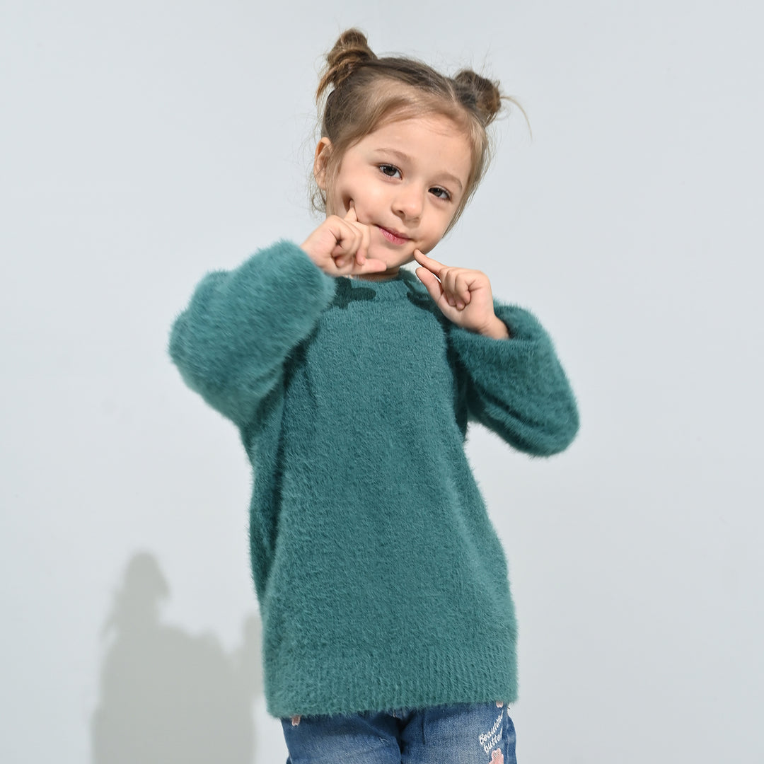Girls Feather yarn Sweater-Mint.Blue