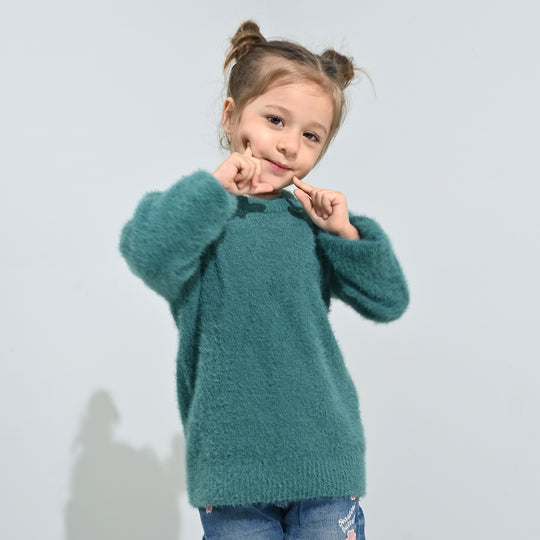 Girls Feather yarn Sweater-Mint.Blue