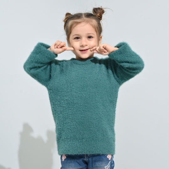 Girls Feather yarn Sweater-Mint.Blue