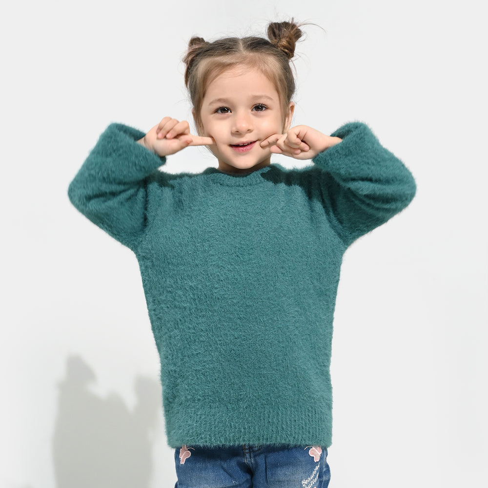 Girls Feather yarn Sweater-Mint.Blue