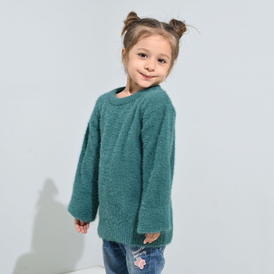 Girls Feather yarn Sweater-Mint.Blue