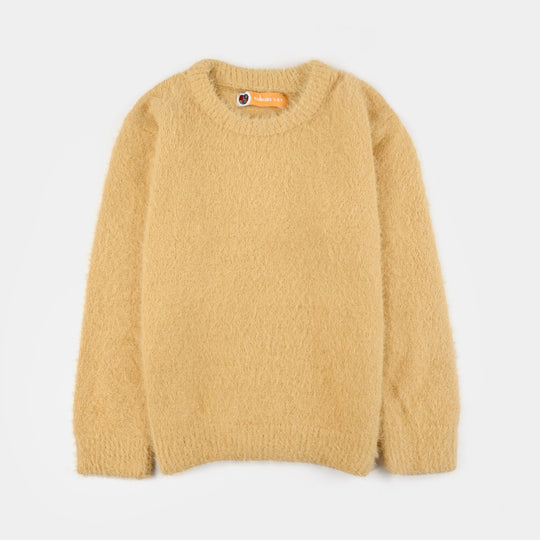 Girls Feather yarn Sweater-Lemon