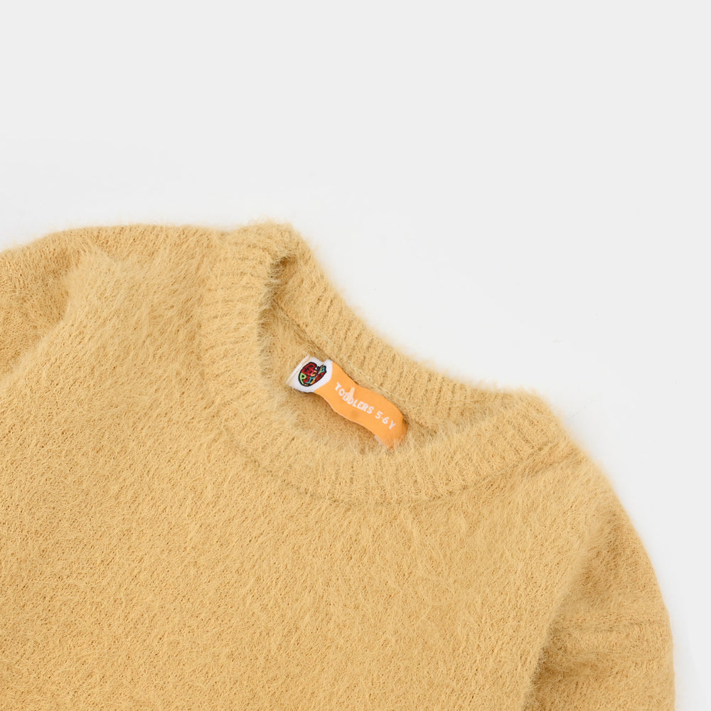 Girls Feather yarn Sweater-Lemon