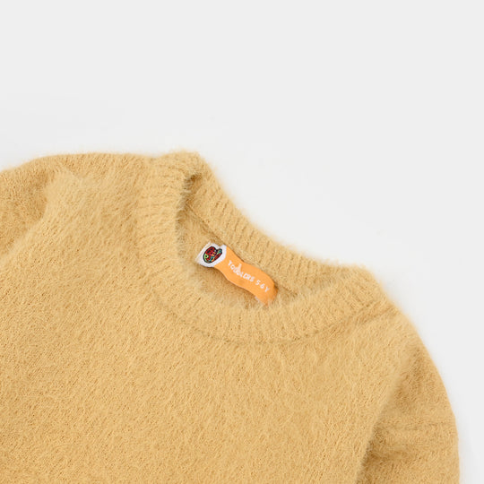 Girls Feather yarn Sweater-Lemon