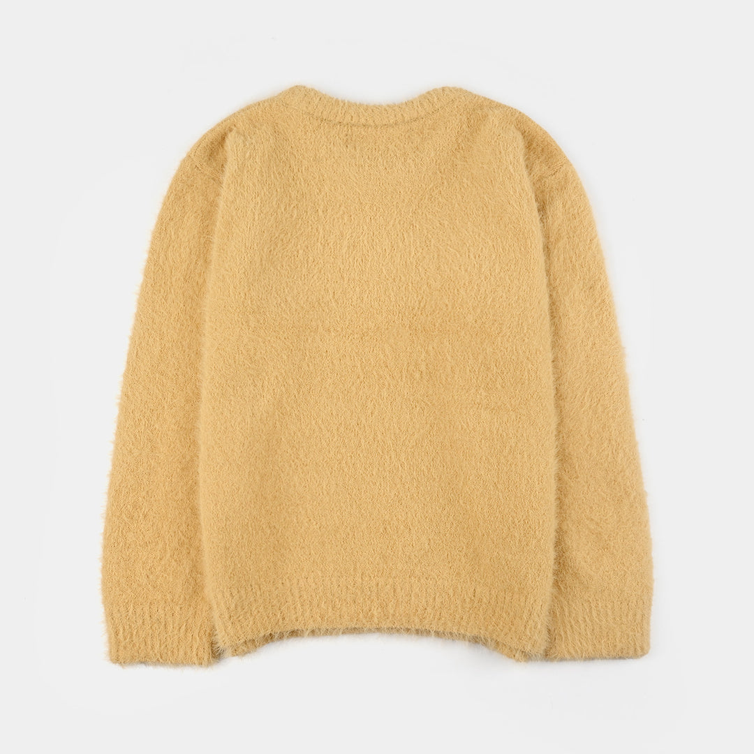 Girls Feather yarn Sweater-Lemon