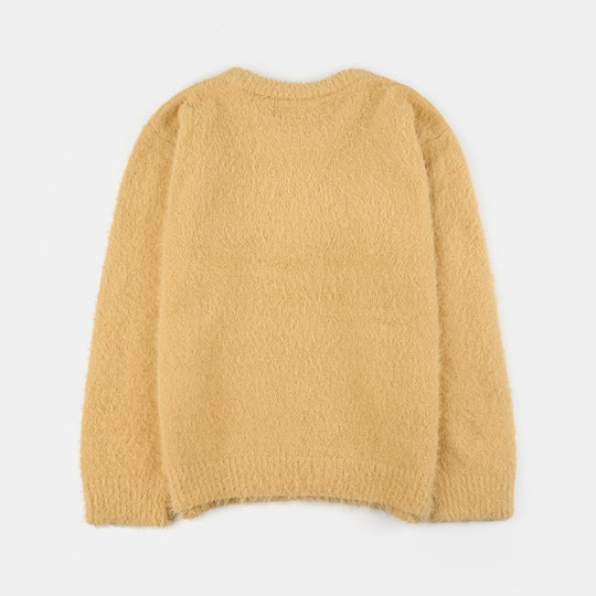 Girls Feather yarn Sweater-Lemon
