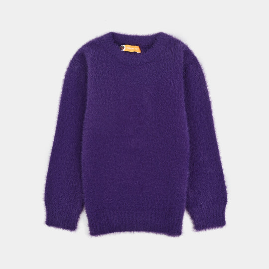 Girls Feather yarn Sweater-Purple